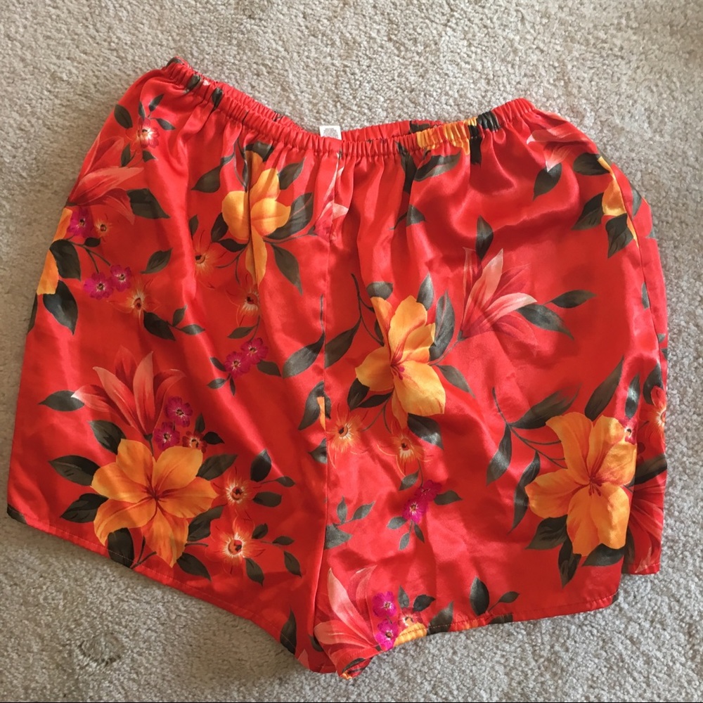 Victoria’s Secret tropical floral satin pajama shorts red silky vacation summer
